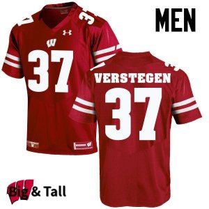 Men's Wisconsin Badgers NCAA #37 Brett Verstegen Red Authentic Under Armour Big & Tall Stitched College Football Jersey IY31W56OA